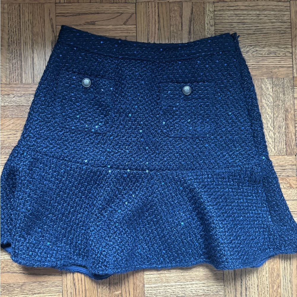 Loft Textured Knit Navy Blue Flared Women's Skirt